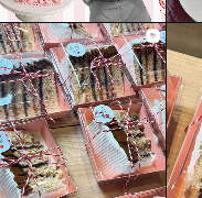 Cake slices boxed for pickup
