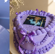Lavender-purple ribboned cake by Bloomey Cakes